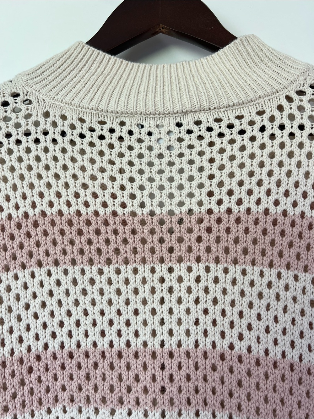 Modern Supply by Sanctuary Half Zip Open Work Striped Knit Sweater Pink Medium - Picture 5 of 7